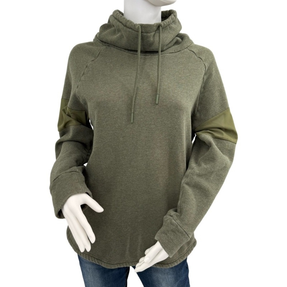 GYMSHARK Medium Hoodie Olive Green Funnel Neck Mesh Patch Athleisure Gorpcore